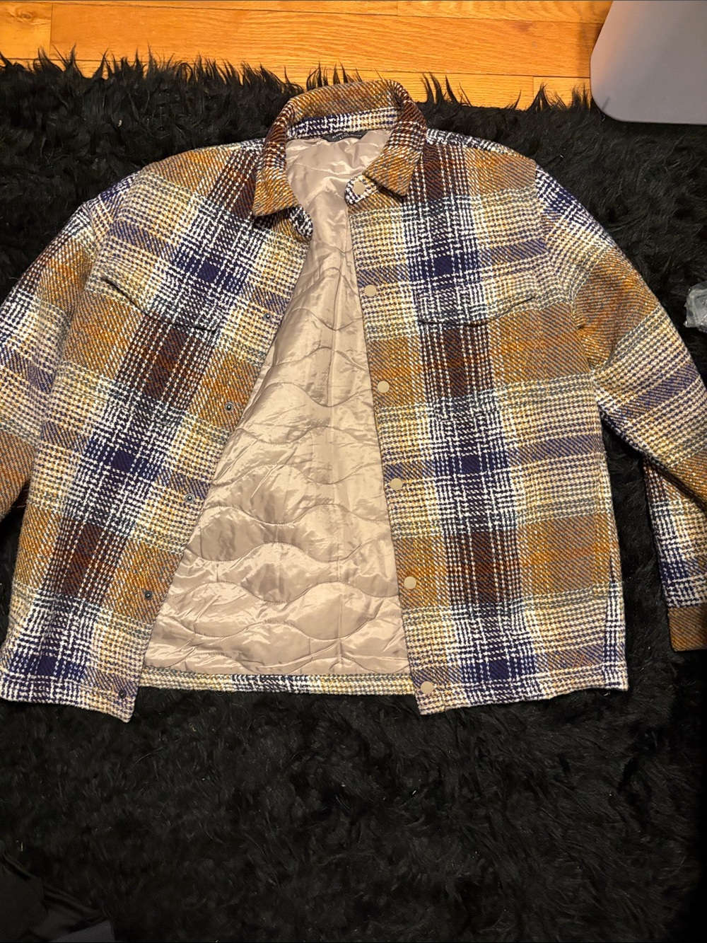 Alpine Design Plaid Quilted-Lined Jacket in Navy, Brown, Cream